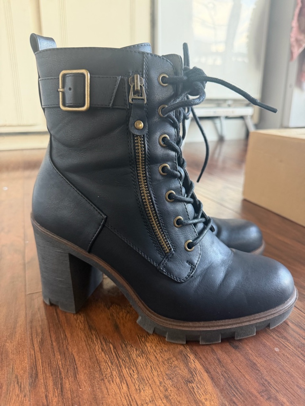 White Mountain Black Lace-Up Boots